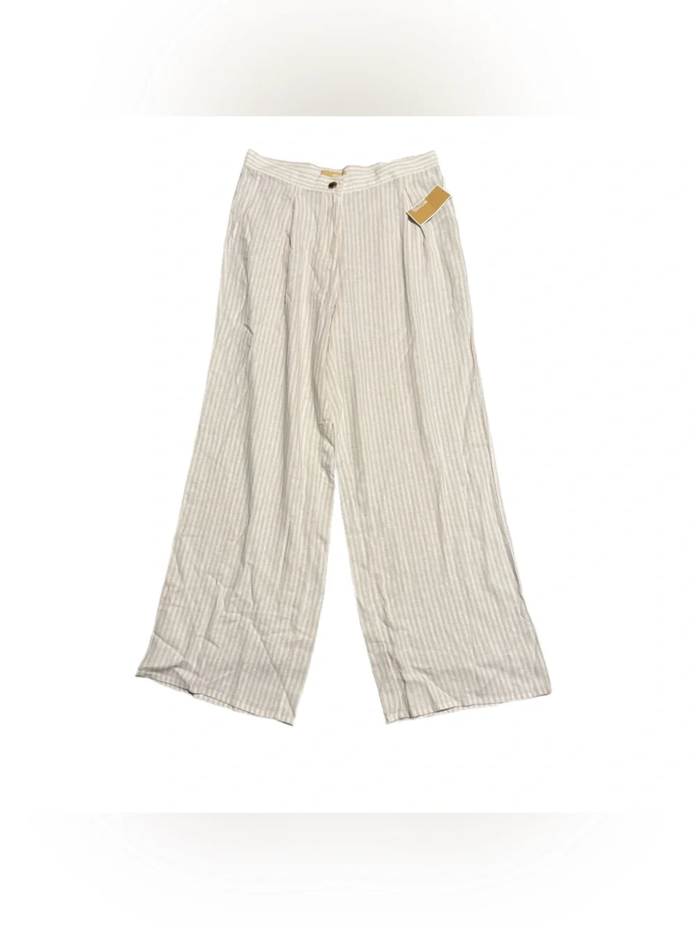 Michael Kors High Rise Wide Leg Linen Blend Pants Size 8 Striped Neutral NWT